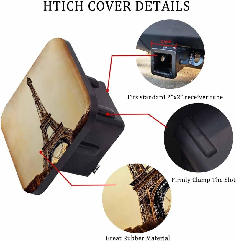 Beabes Eiffel Tower Hitch Covers for Trucks Grunge Paris Eiffel Tower Trailer Hitch Cover, 2 Inch Tow Receiver Tube Plug Cap, Trailer Hitch Cover Compatible for Cars Pickups - Image 3